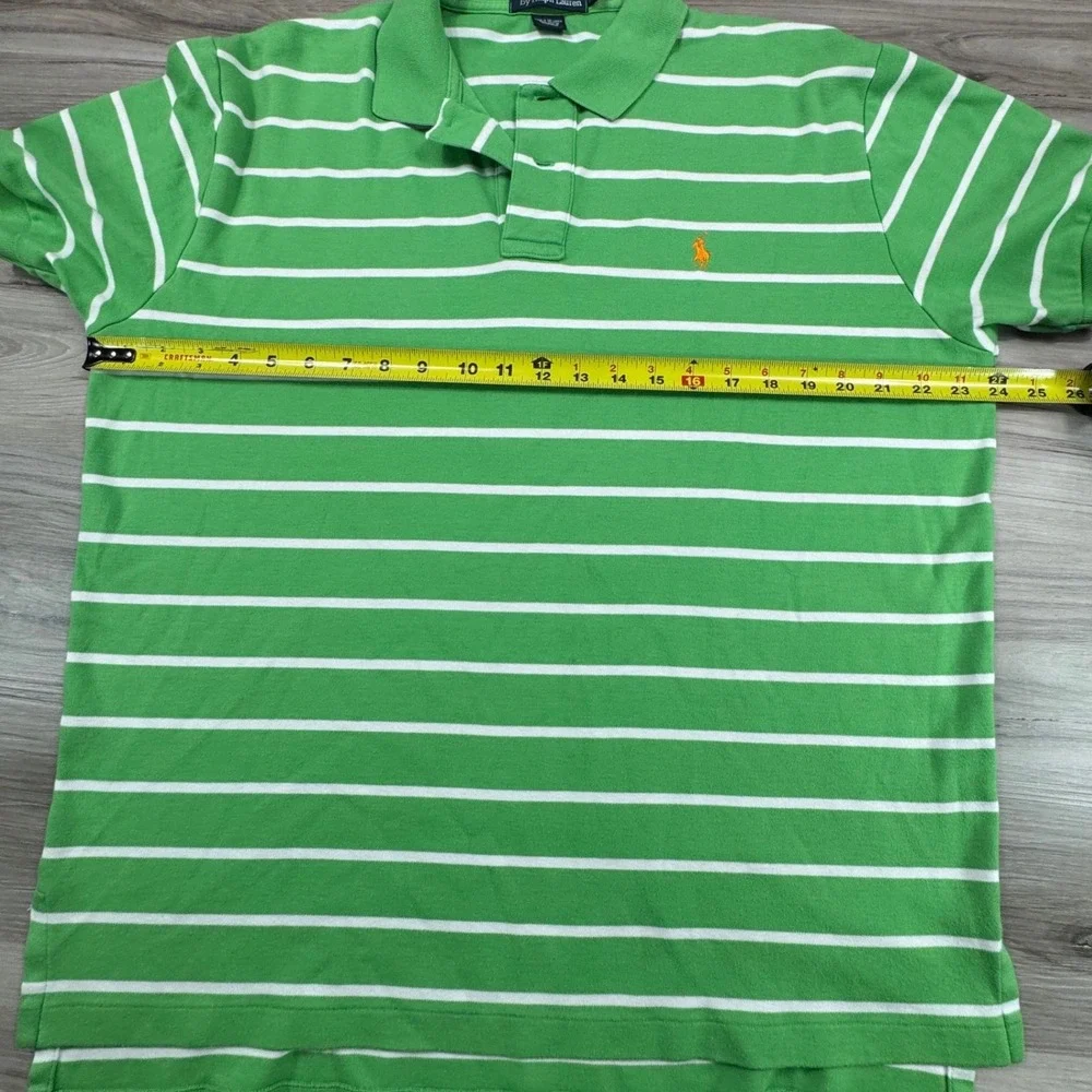 Polo Ralph Lauren Mens Green White Striped Short Sleeve Polo Shirt L Orange Pony